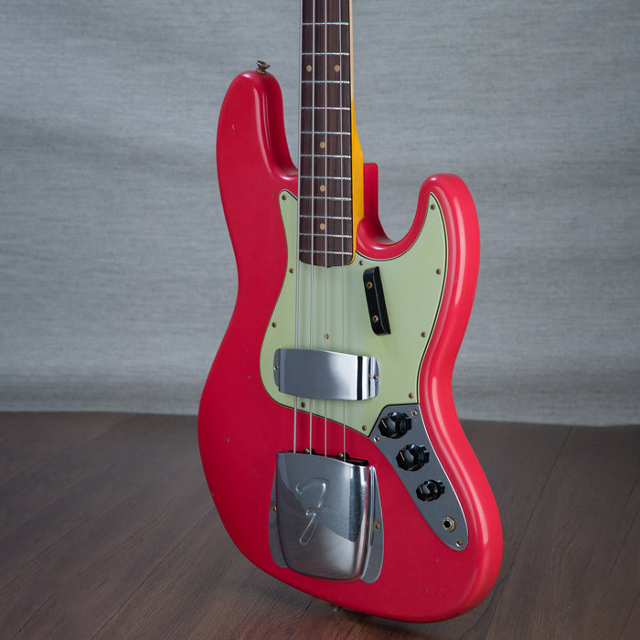 Fender Custom Shop 1963 Jazz Bass Journeyman Relic Electric Bass - Aged Fiesta Red - #CZ565655