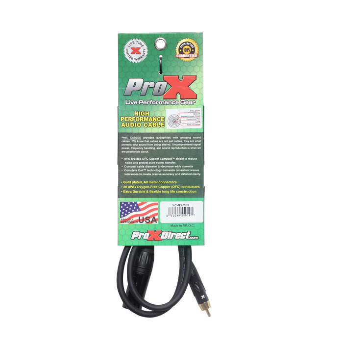 ProX RCA-XLR M 5-Foot High Performance XLR Male to RCA Male Unbalanced Audio Cable