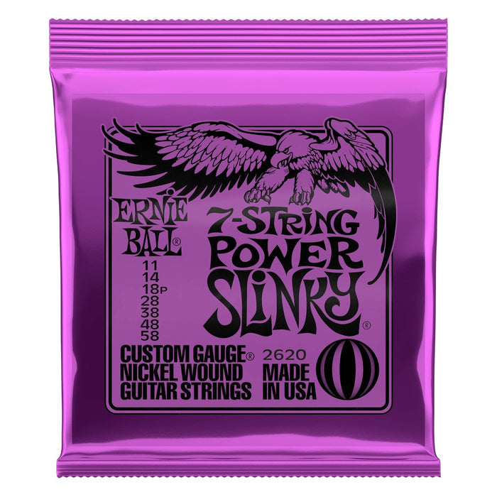 Ernie Ball 2620 Power Slinky Nickel Wound Electric Guitar Strings -.011-.058 7-String