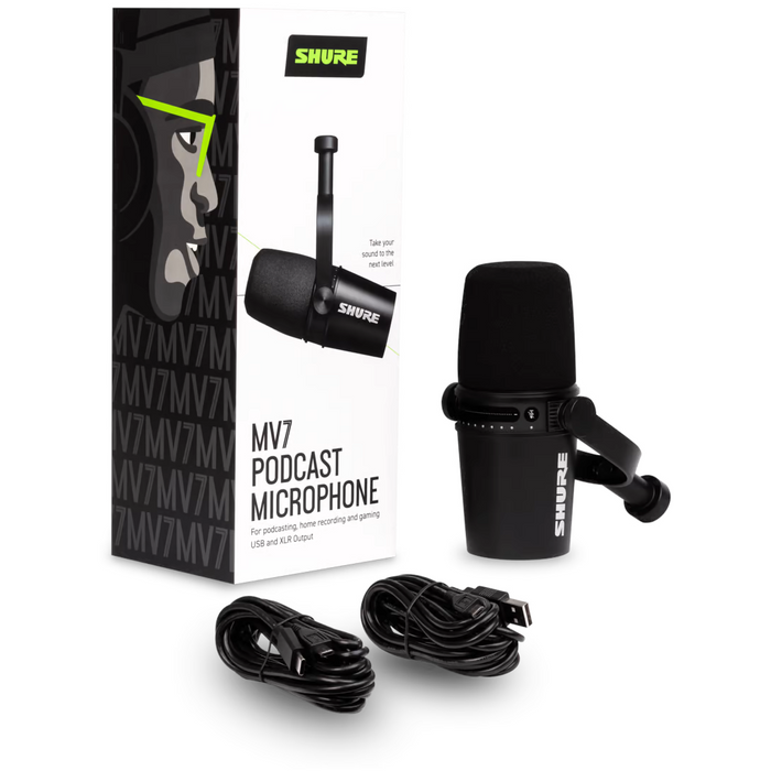 Shure MV7+-K Podcasting Bundle with Boom Arm and Earbuds - Black