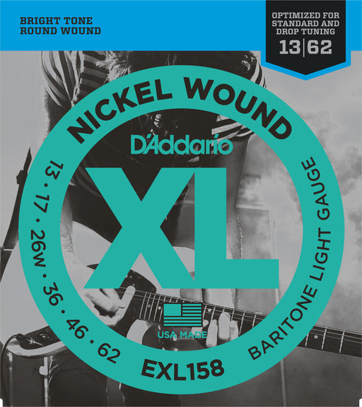 D'addario EXL158 Nickel Wound Electric Guitar Strings, Baritone Light, 13-62