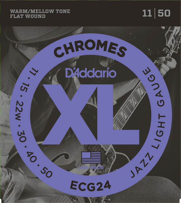 D'Addario ECG24 Chromes Flat Wound Electric Guitar Strings, Jazz Light, 18568