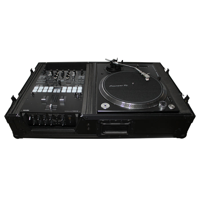 ProX XS-TMC1012WBL Flight Case for Single Turntable Battle Style for 10-12 Inch Mixer | Black on Black