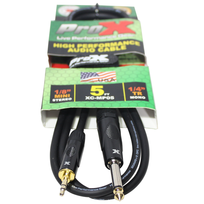 ProX XC-MP05 5 Ft. Unbalanced TRS-M Mini 1/8-inch to TS-M High Performance Audio Cable