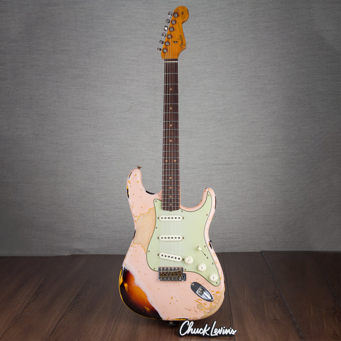 Fender Custom Shop '59 Stratocaster Super Heavy Relic Electric Guitar - Aged Shell Pink Over Chocolate 3-Tone Sunburst - New