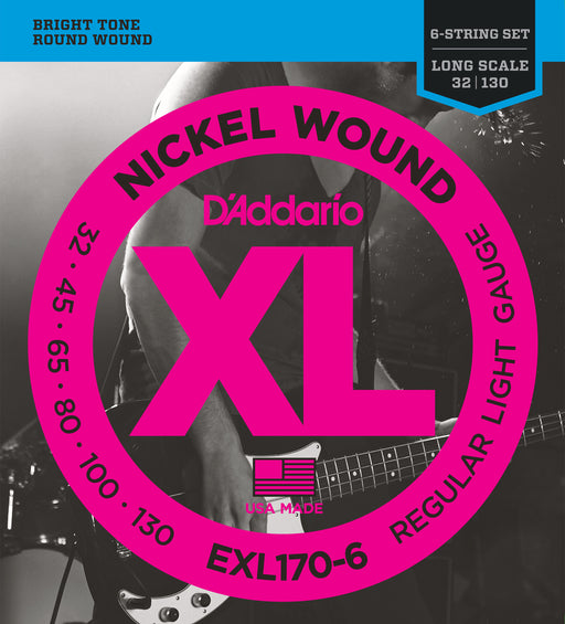 D'Addario EXL170-6 6-String Nickel Wound Bass Guitar Strings, Light, 32-130, Long Scale