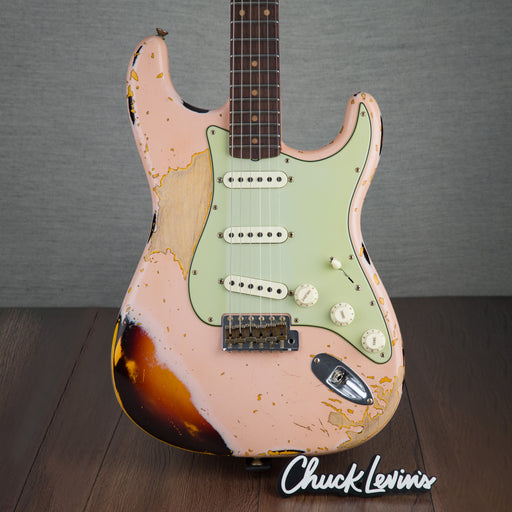 Fender Custom Shop '59 Stratocaster Super Heavy Relic Electric Guitar - Aged Shell Pink Over Chocolate 3-Tone Sunburst - New